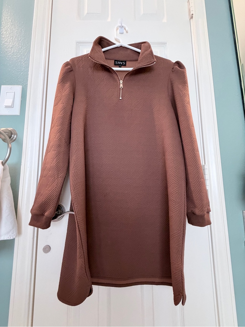 SSYS Brown Quilted Zip-Neck Long Sleeve Dress